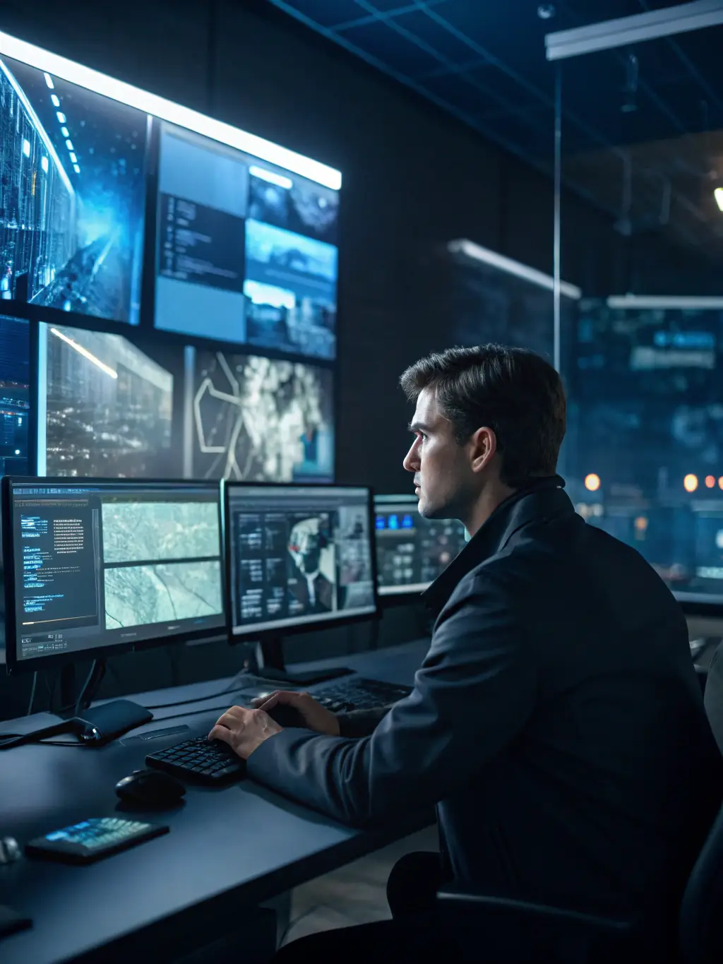 A private investigator using advanced surveillance equipment, highlighting the need for specialized tools and technology.