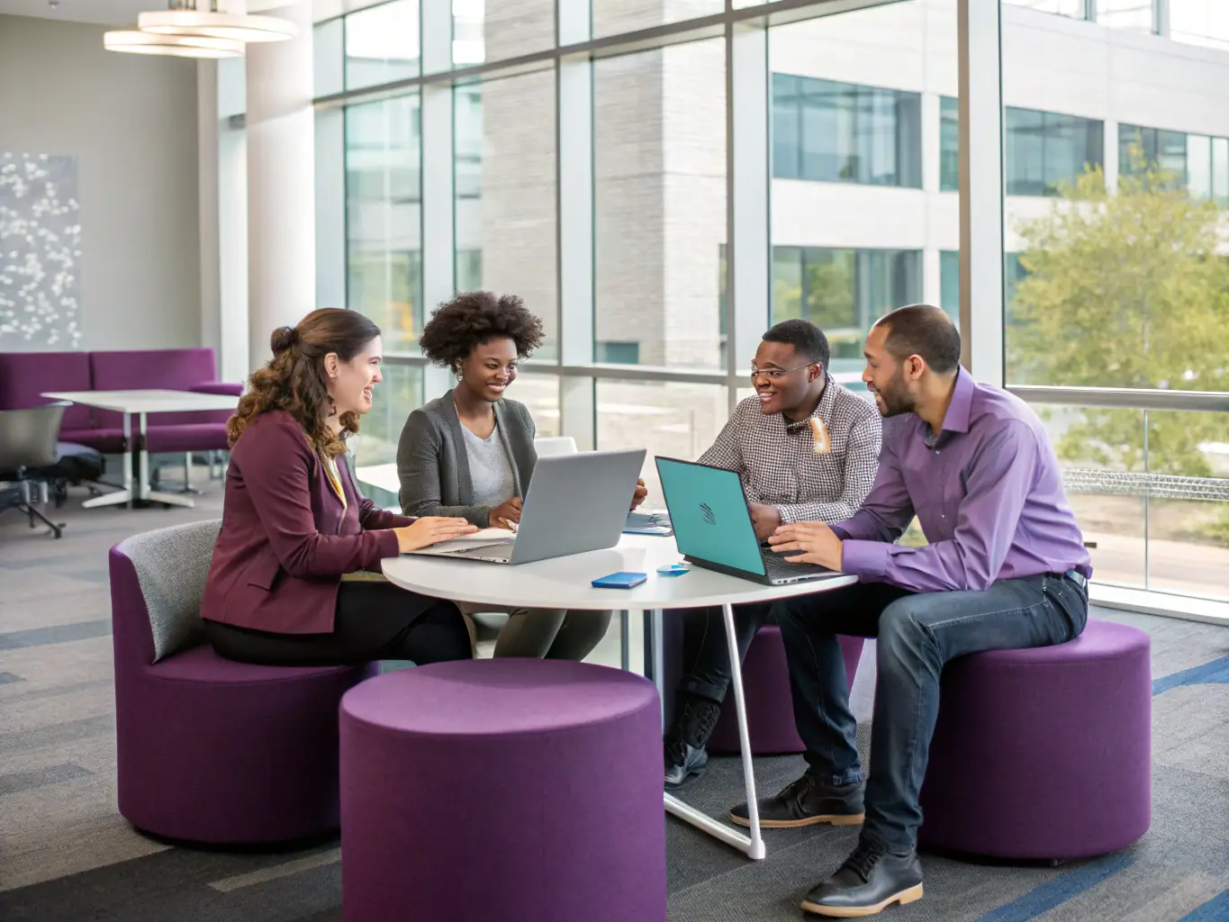 A vibrant image showing a diverse group of entertainment professionals collaborating in a modern office space, symbolizing OnDeckClone's support for innovation and teamwork in the entertainment industry.