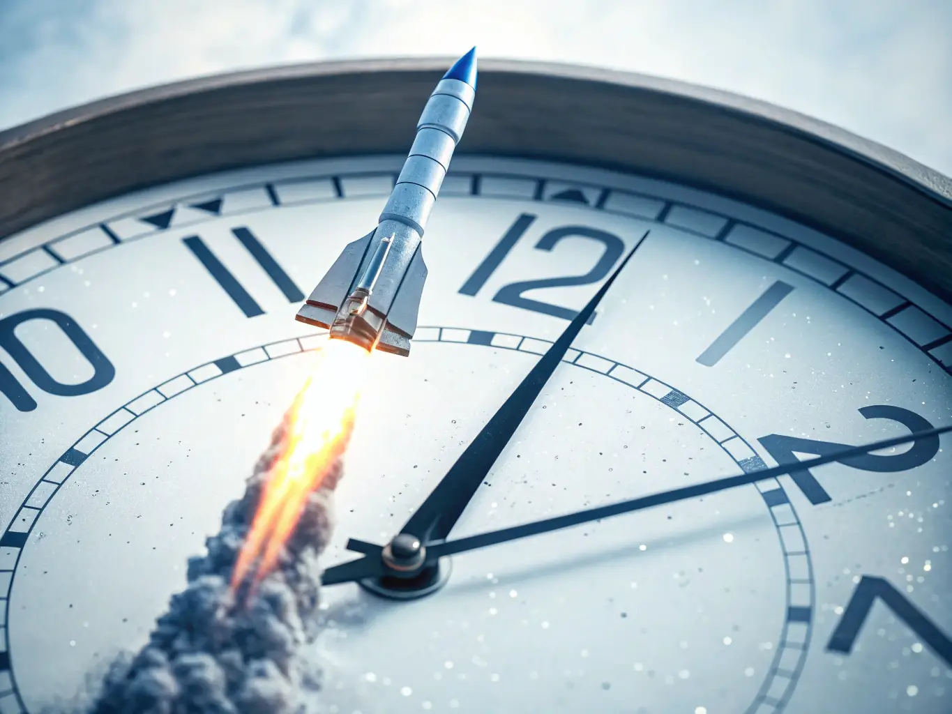 A digital illustration of a clock with a rocket taking off, representing fast funding and quick approvals for dental practices.