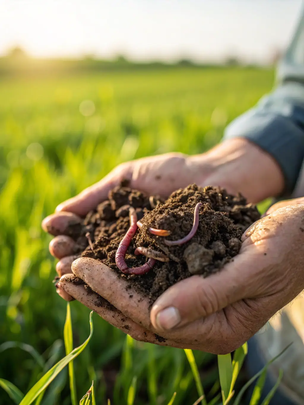 A close-up shot of a farmer's hands carefully examining a handful of fertile soil, symbolizing the foundation of farming and the potential for growth with the right funding.