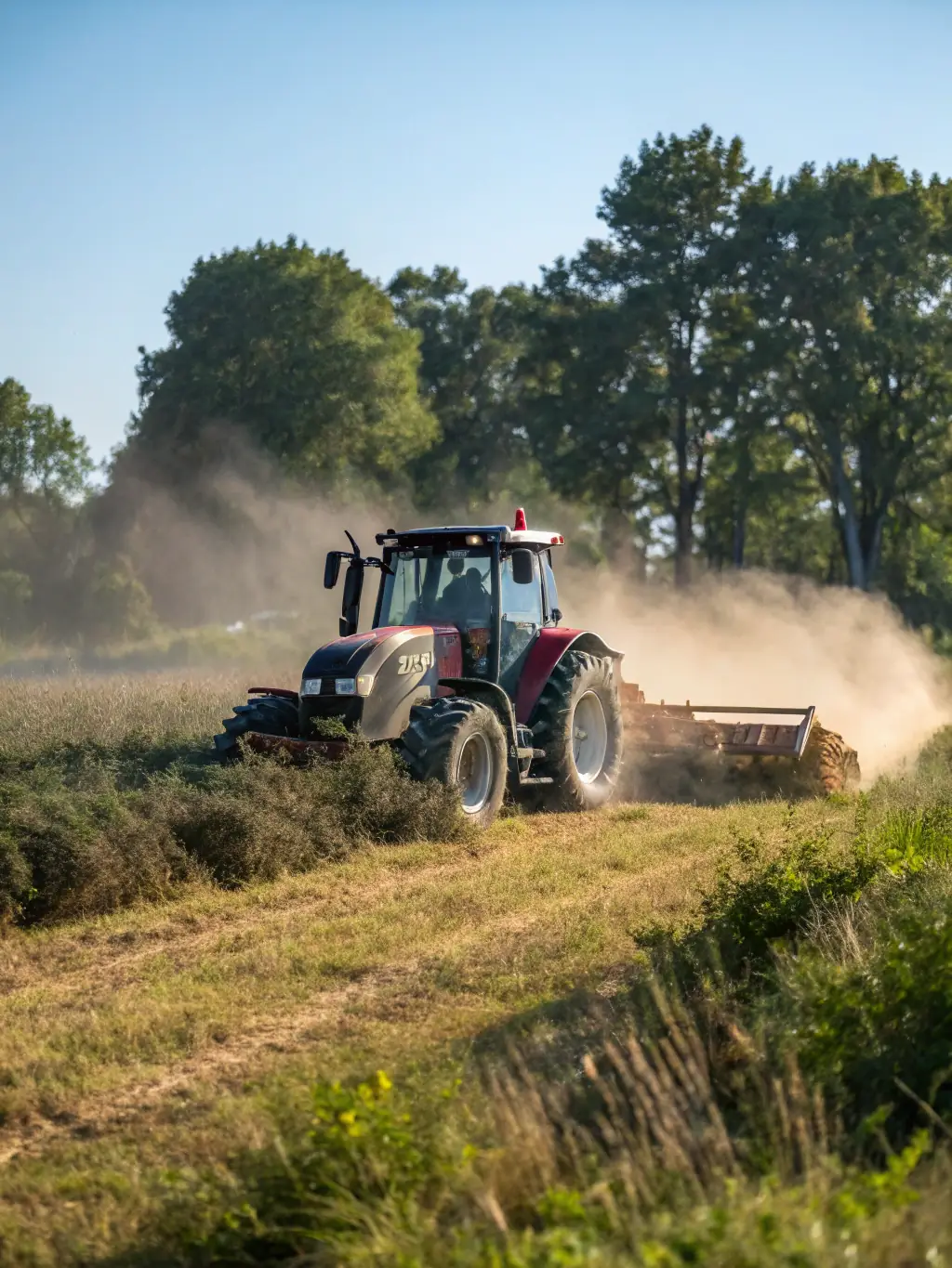 A modern tractor tilling a field at sunset, representing the importance of updated equipment in efficient farming and the role of equipment financing.