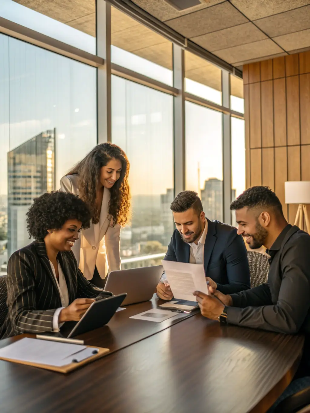 A diverse team of financial experts collaborating in a modern office space, emphasizing the breadth of knowledge and experience.