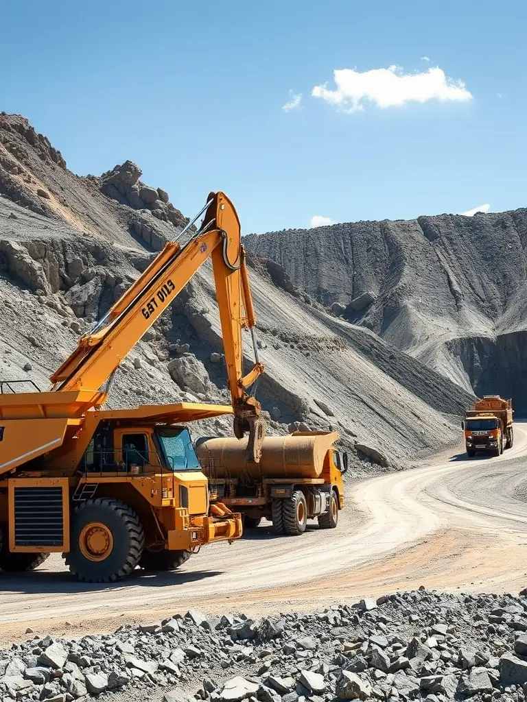 A successful mineral extraction site with heavy machinery in operation, demonstrating Mulah's support for large-scale mineral projects.