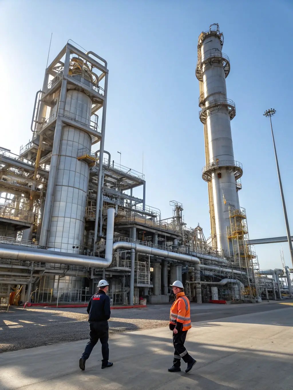 An aerial view of a refinery with pipelines, storage tanks, and processing units, representing the need for working capital in refining and distribution, used to illustrate working capital solutions.