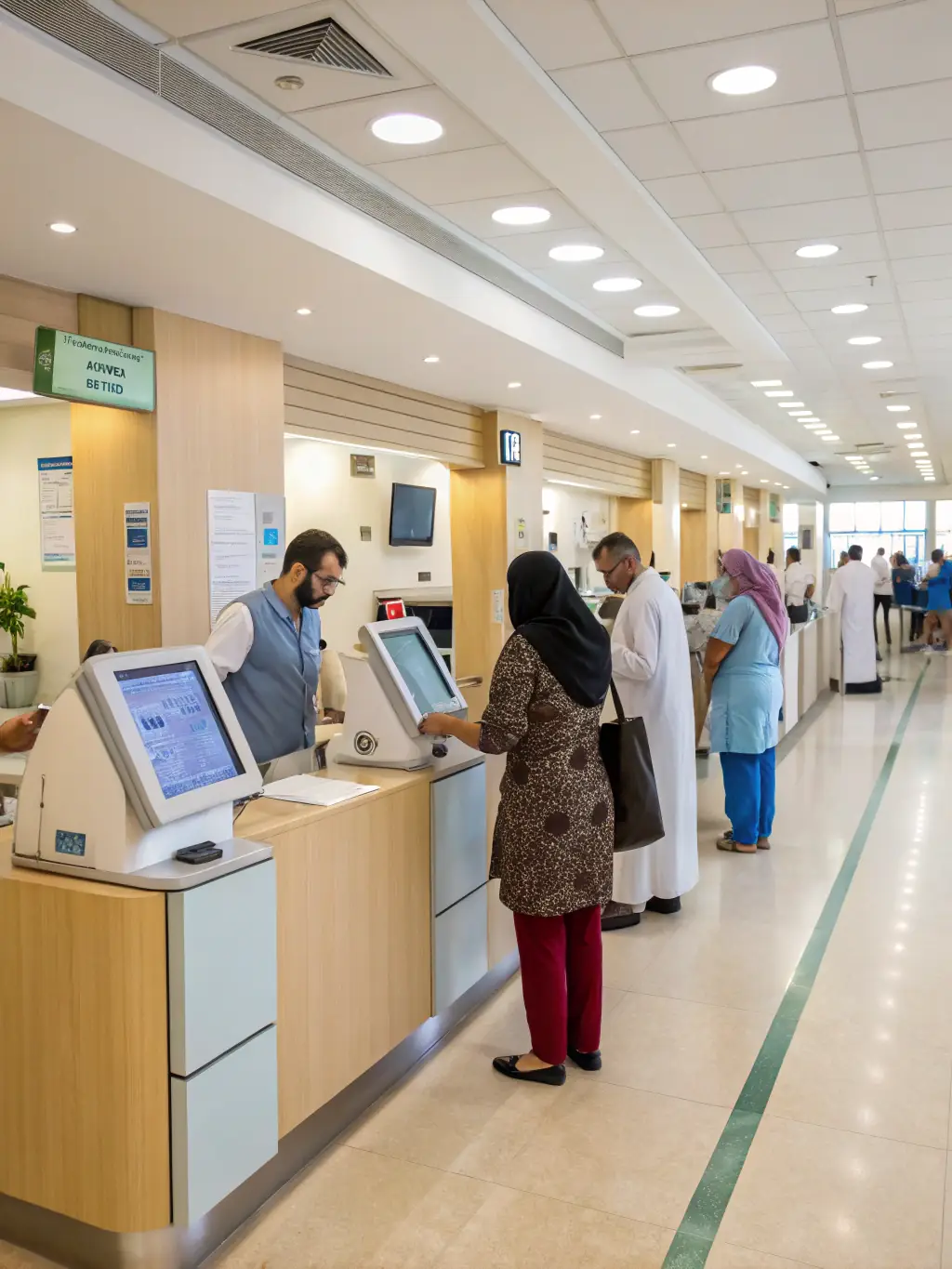 A busy medical office with staff attending to patients, representing the need for working capital in healthcare.