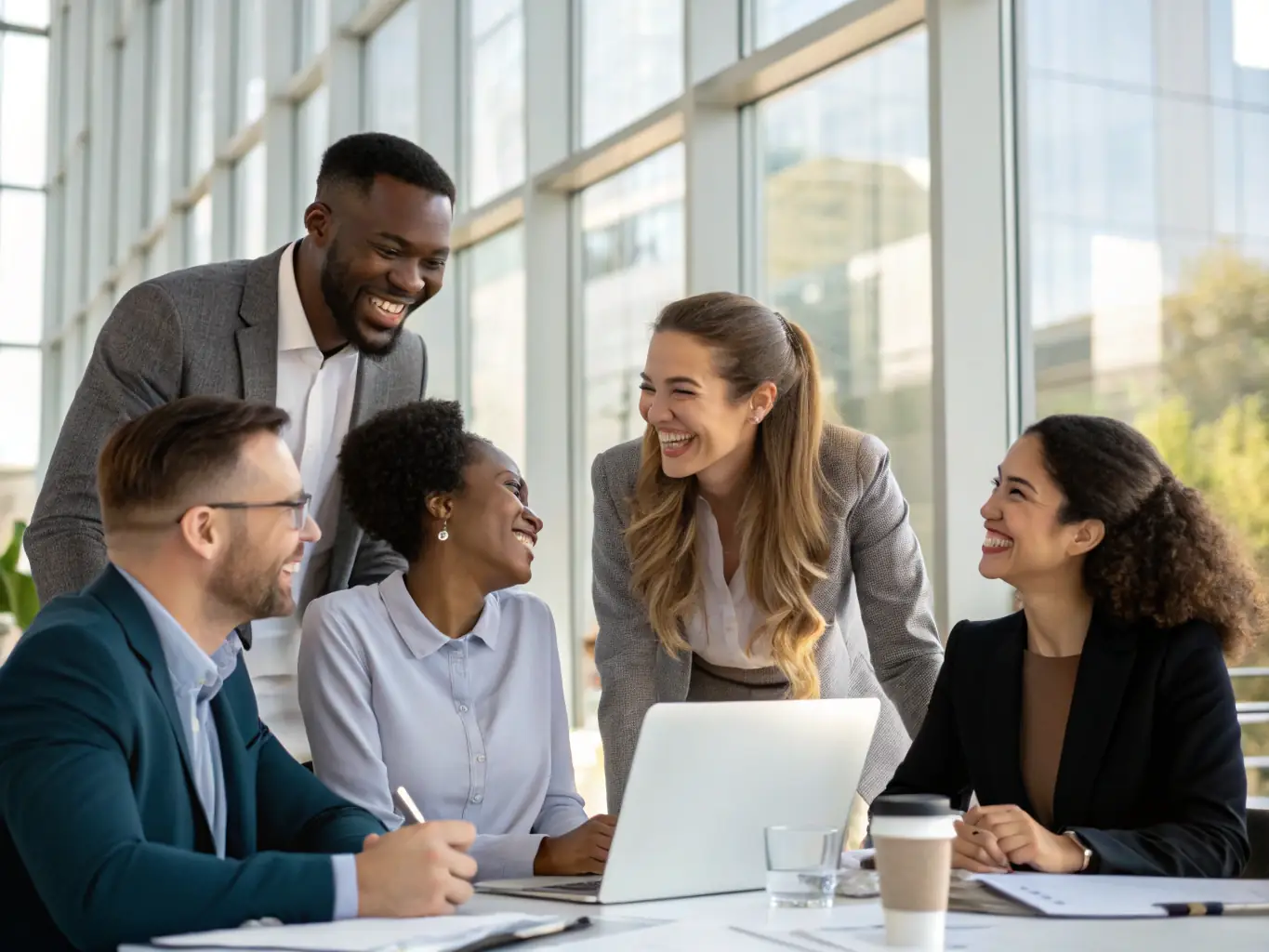 A professional image of a diverse group of education leaders collaborating in a modern office setting, symbolizing trust and partnership with OnDeckClone.