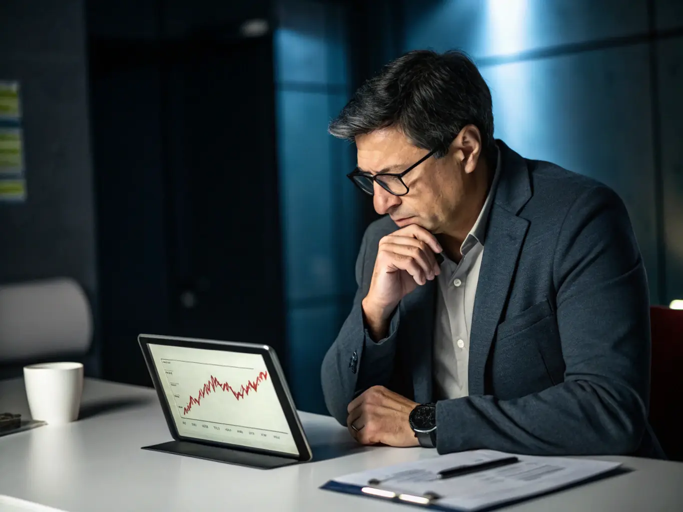 A close-up shot of a salon owner smiling while reviewing financial documents on a tablet, emphasizing ease and control.