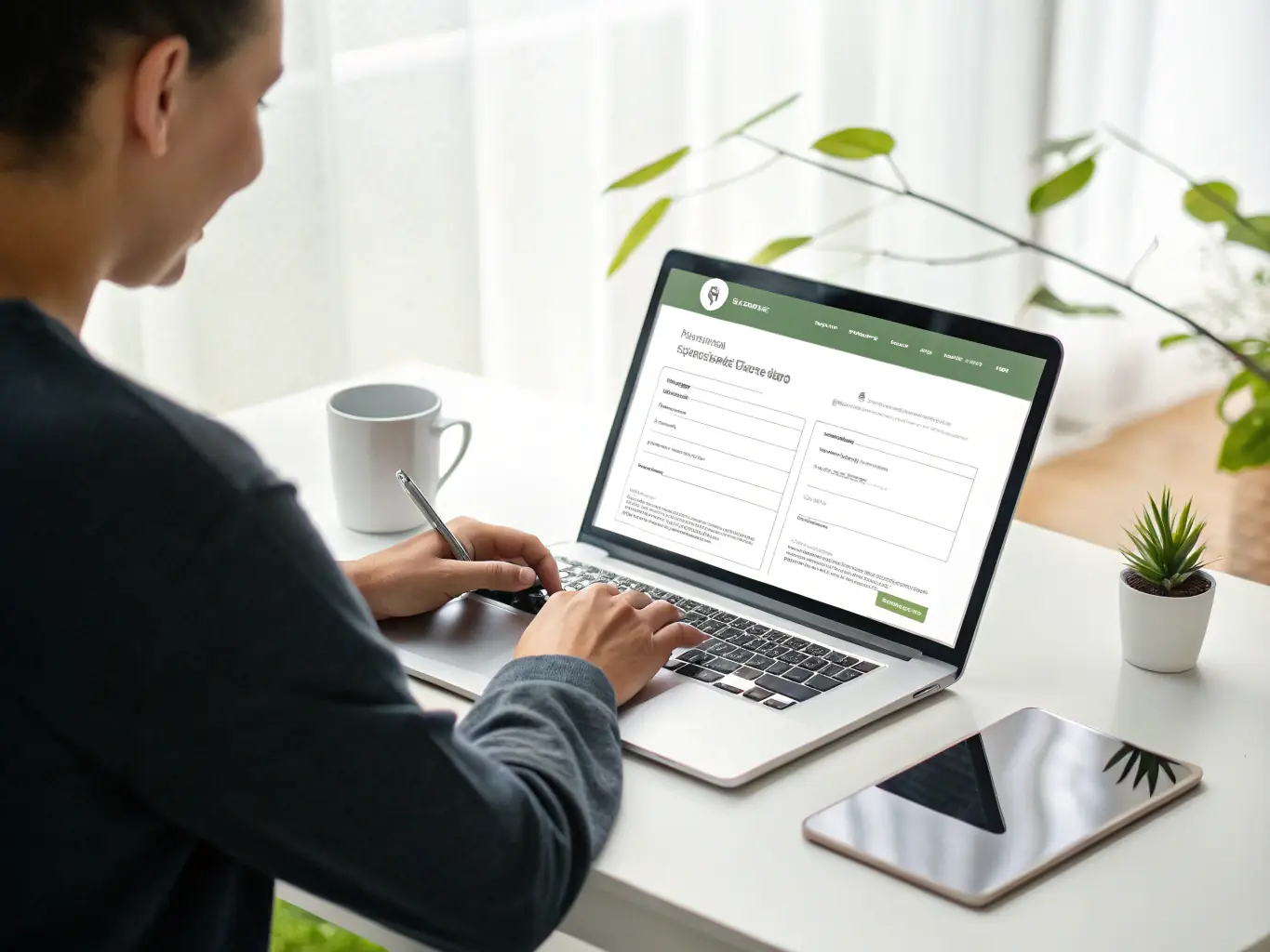 A professional image of a person filling out a digital form on a tablet, with a clean and modern office environment in the background, symbolizing the initial application process for funding.
