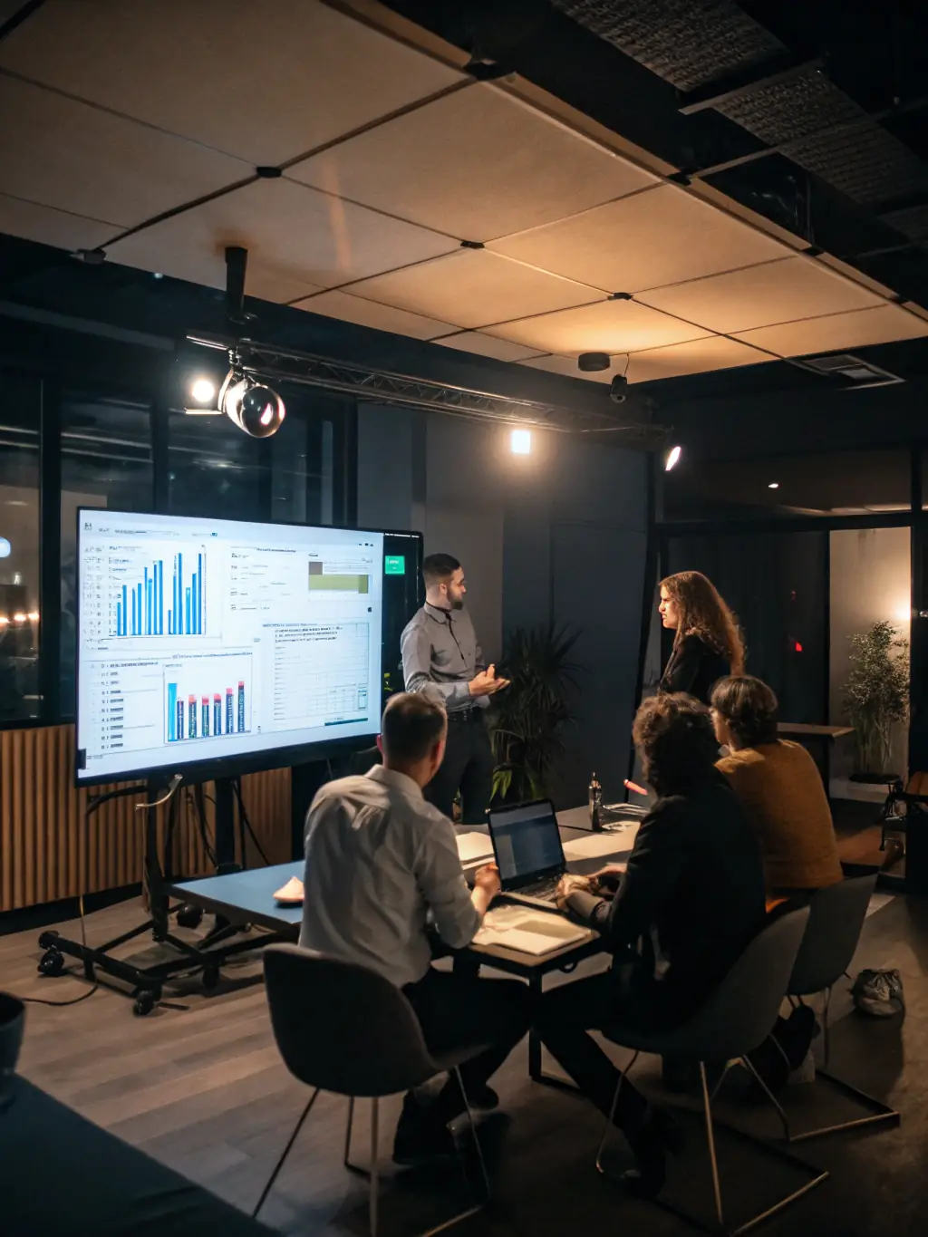 A marketing agency presenting a successful pitch to a new client, highlighting the impact of Mulah's funding on their capabilities.