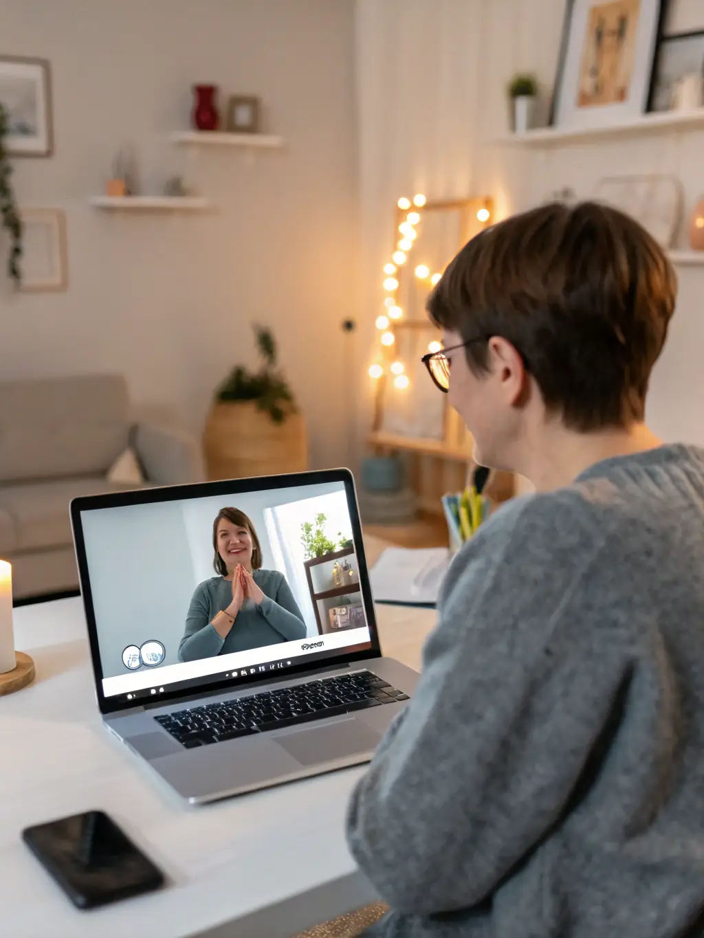 A sign language interpreter confidently presenting during a virtual meeting, showcasing the impact of reliable funding on service quality and client satisfaction.