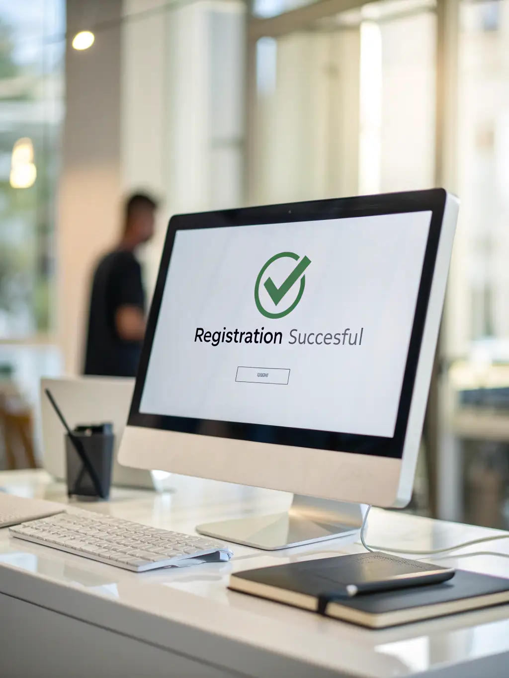 A fast computer screen showing a funding application being quickly approved, emphasizing efficiency and speed.