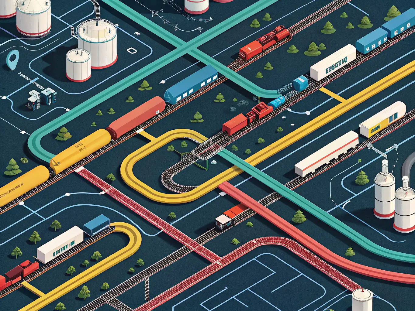 A visual representation of a supply chain in the oil industry, showing the movement of resources from extraction to distribution, emphasizing the importance of efficient working capital.