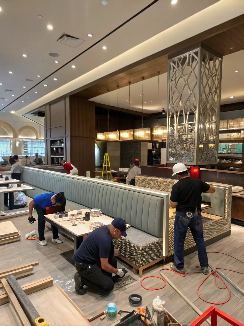 A restaurant interior being renovated, showing expansion and improvement, symbolizing future growth and success.