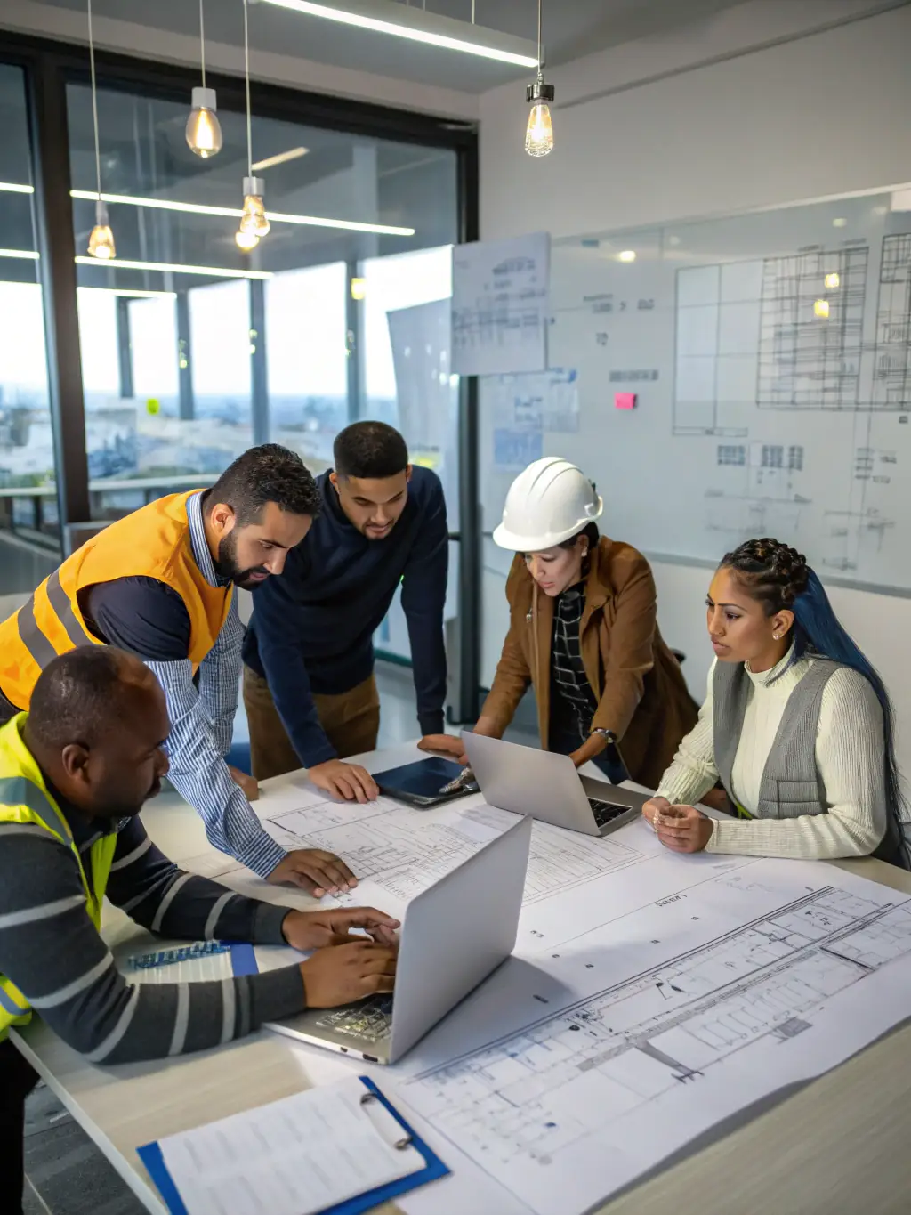 A diverse team of engineers and technicians collaborating on a machinery project, emphasizing the importance of skilled labor and project funding.