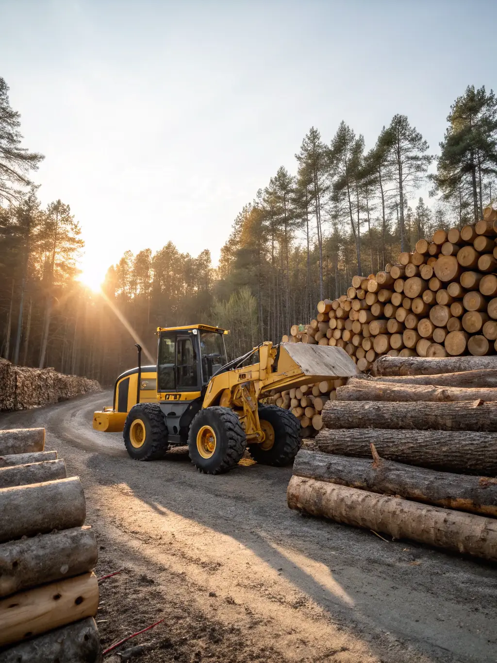 An image of a thriving logging operation with modern equipment efficiently processing timber, representing the growth and success that OnDeckClone helps facilitate.