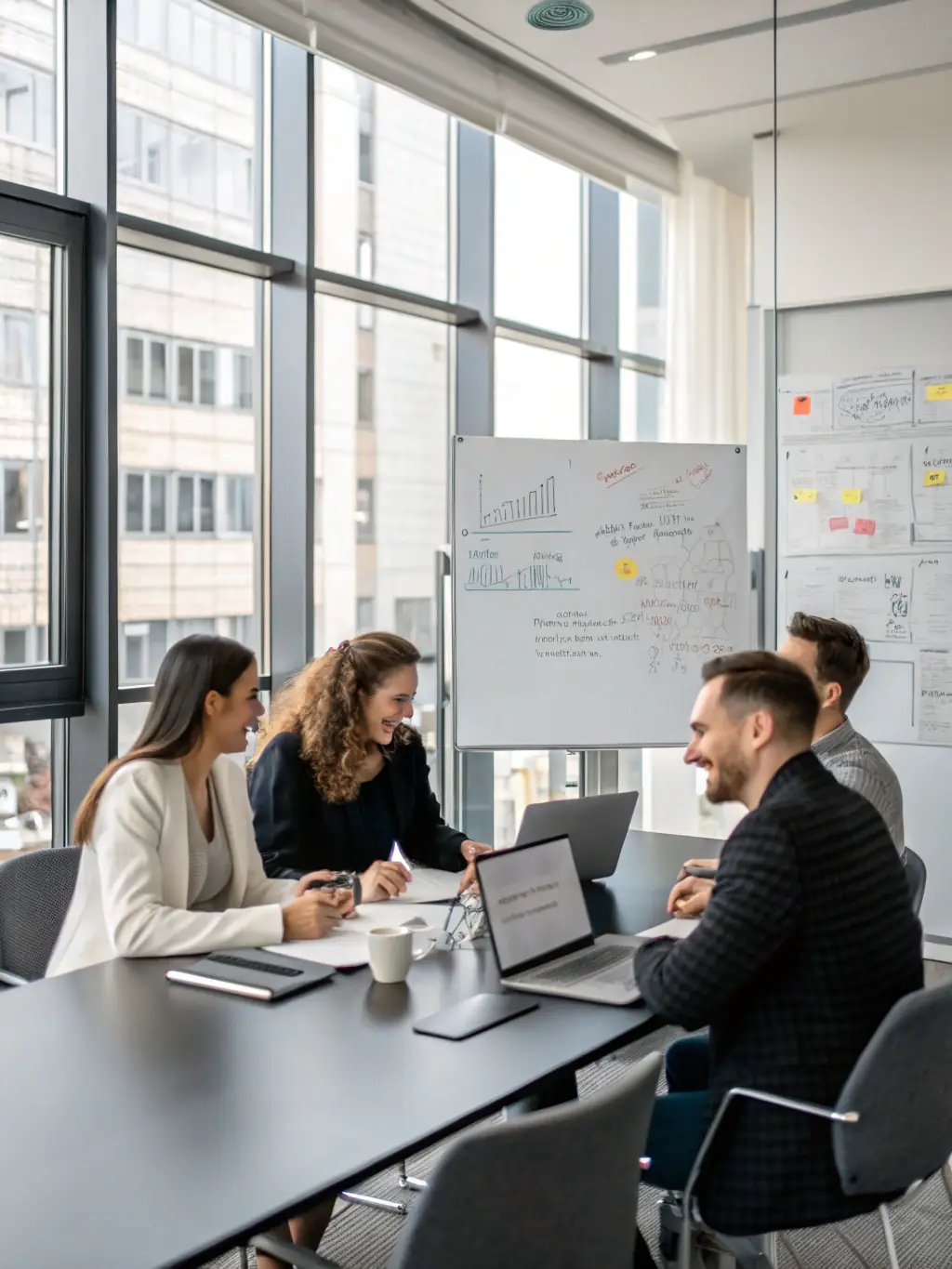 A professional photograph of a modern office space with employees collaborating on a tech project, symbolizing working capital in a technology business.