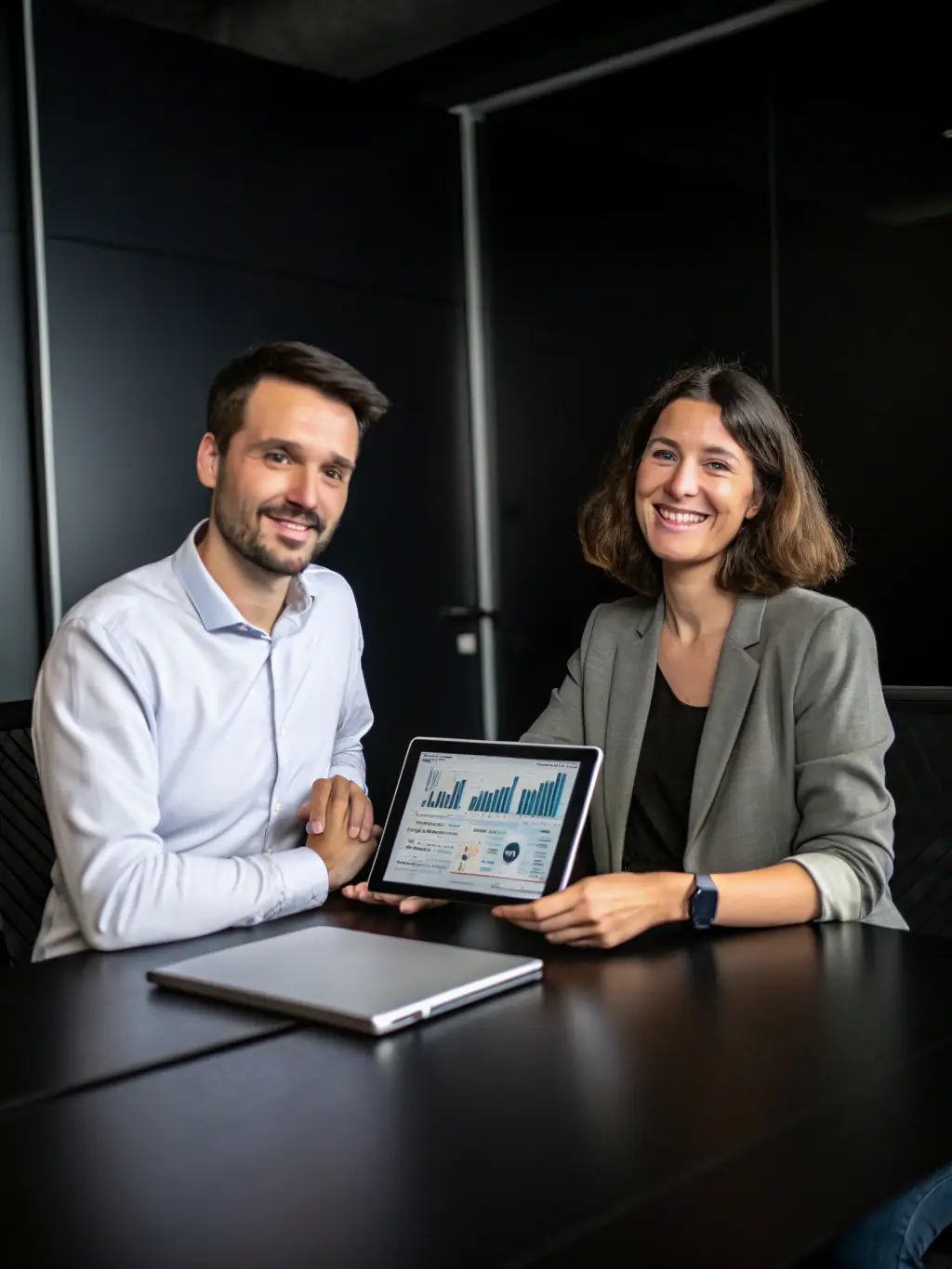 A photo of a logging company owner reviewing financial documents with a Mulah representative, showcasing trust and collaboration.