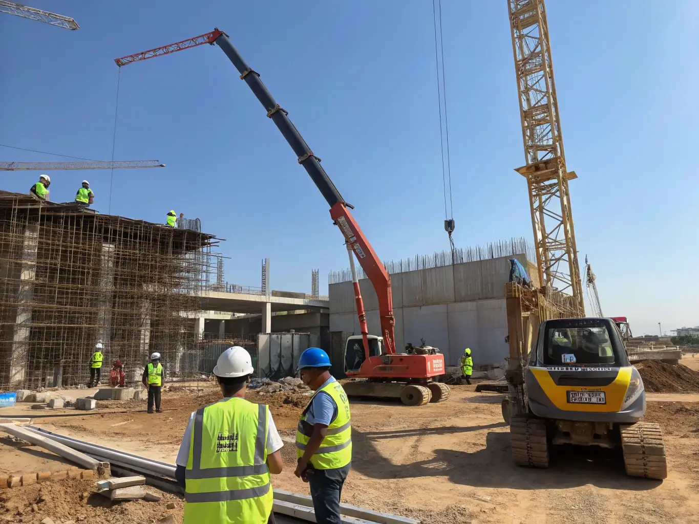 A construction site with workers and equipment, symbolizing business expansion and the need for funding to support growth initiatives.