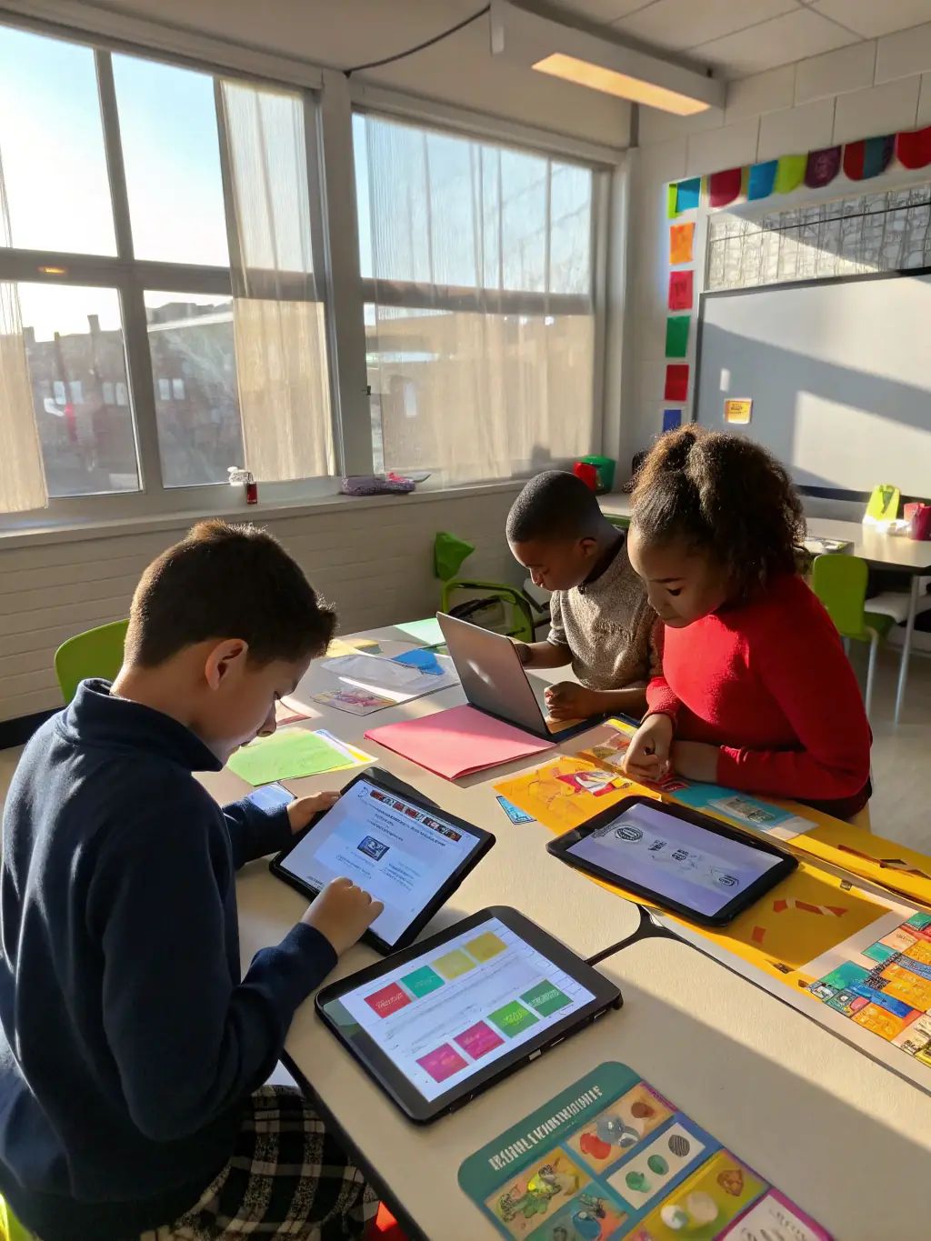 A modern classroom setting with students engaged in a learning activity, highlighting the importance of educational programs and the funding required to sustain them.