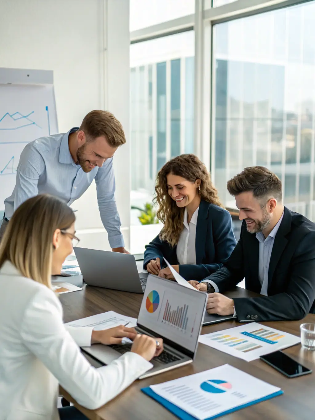 A modern office setting with professionals analyzing data and discussing investment strategies, symbolizing the importance of strategic financial planning, used to illustrate strategic investment options.