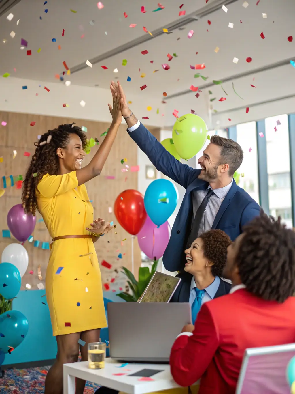 A diverse group of staffing agency employees celebrating a successful placement, highlighting the positive impact of funding on growth.