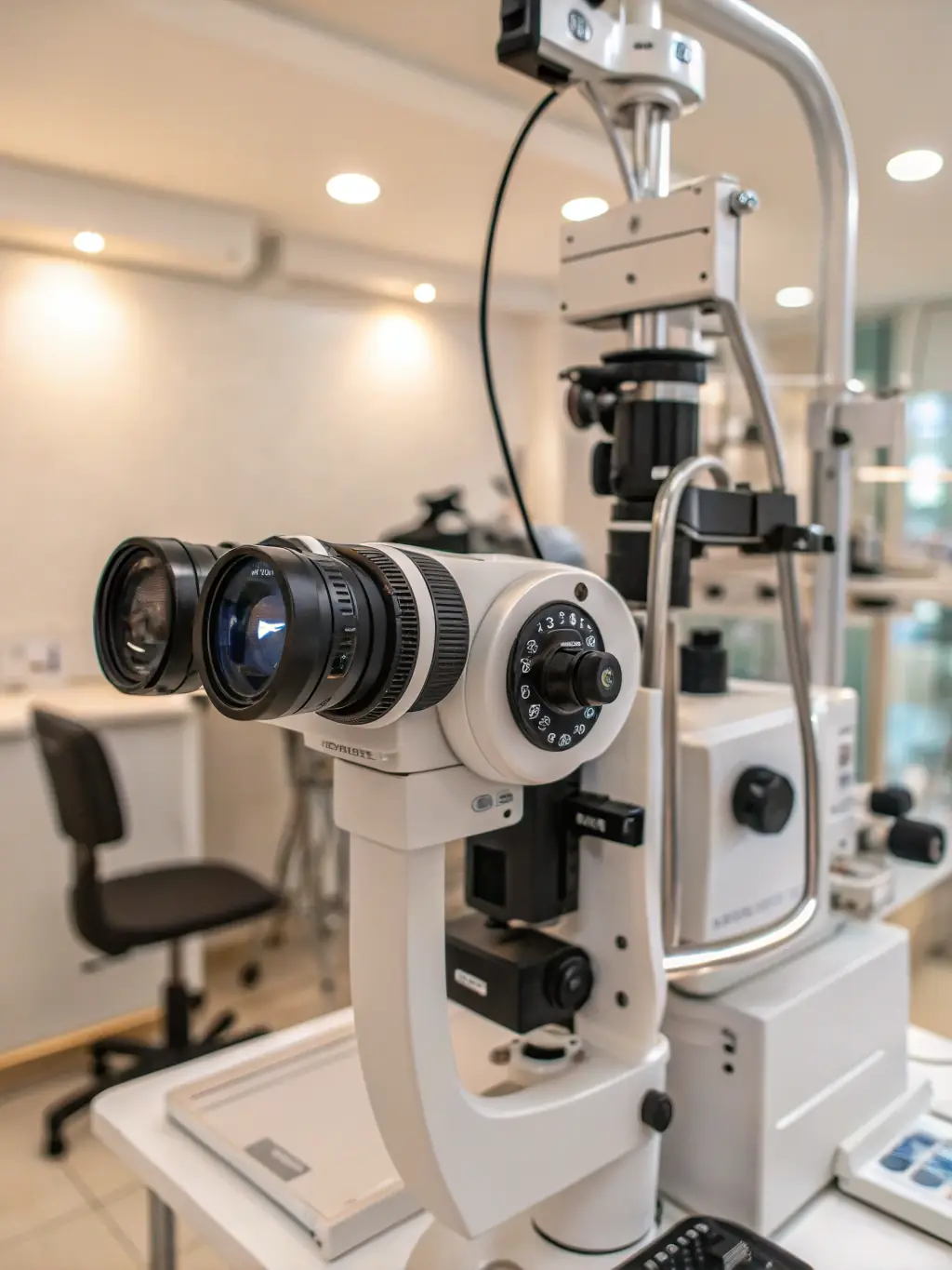 A modern optometry office with various diagnostic equipment visible, symbolizing investment in technology.