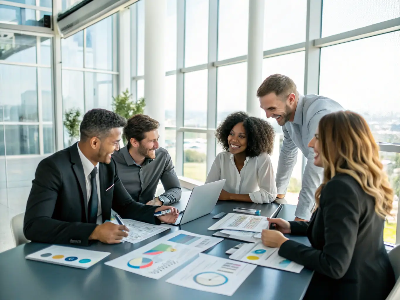 A diverse team of security professionals in a modern office setting, representing the need for working capital to manage payroll and operations.