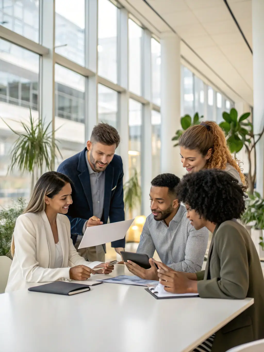 A professional photograph of a diverse group of lawyers collaborating in a modern office, symbolizing teamwork and strategic planning for financial growth.