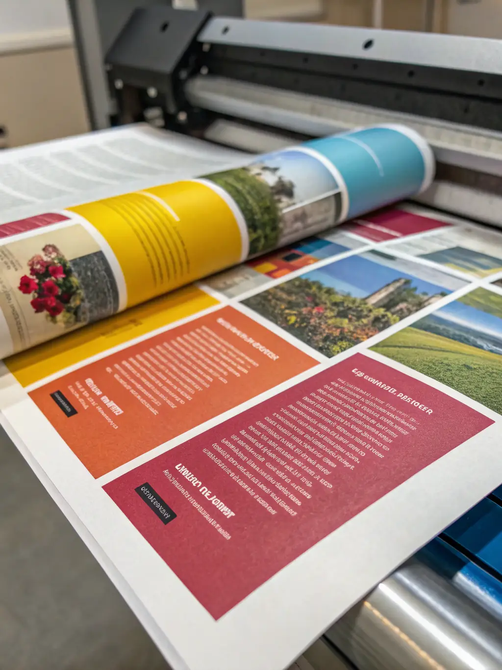 A close-up shot of various printed materials, such as brochures, posters, and packaging, highlighting the diversity and quality of printing services. The image should represent the versatility of the printing business and its potential for revenue generation.
