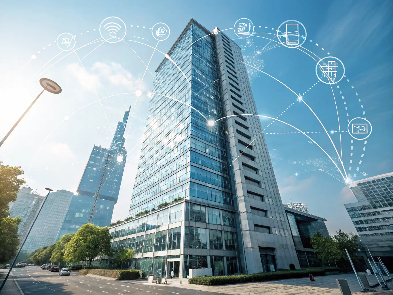 An architect's rendering of a telecommunications company's new office building, illustrating the potential for expansion funding in the telecom sector.