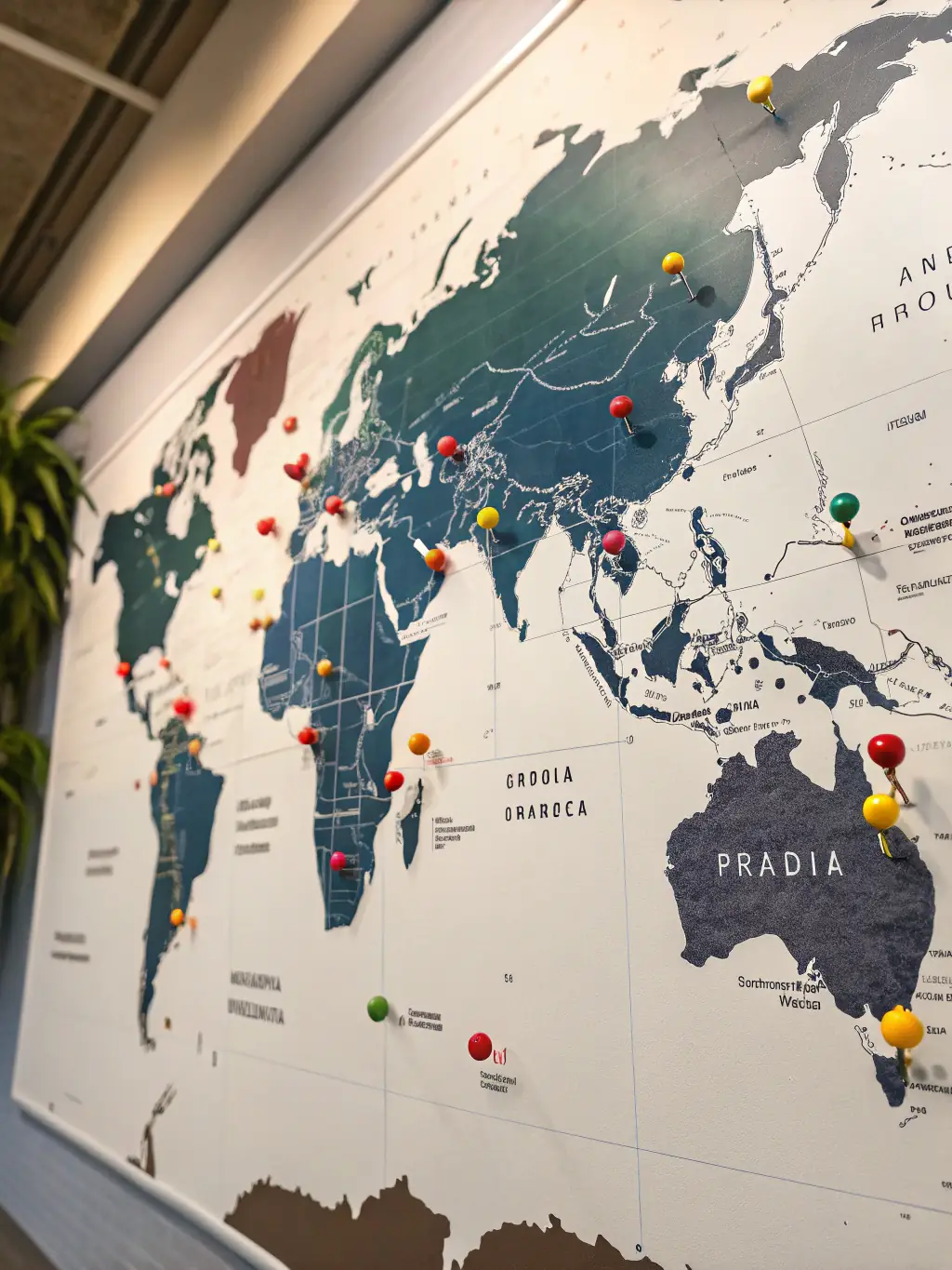 A world map with pins highlighting various travel destinations, symbolizing the global reach and potential of travel businesses funded by OnDeckClone.
