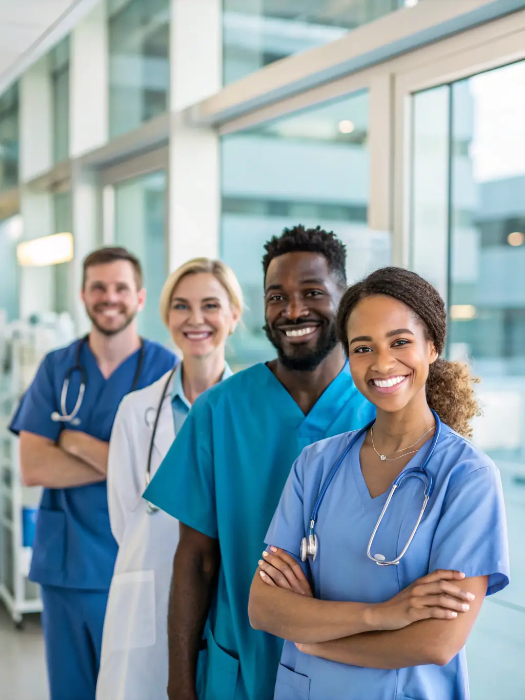 A diverse team of optometrists and staff, representing the importance of talent acquisition and training.