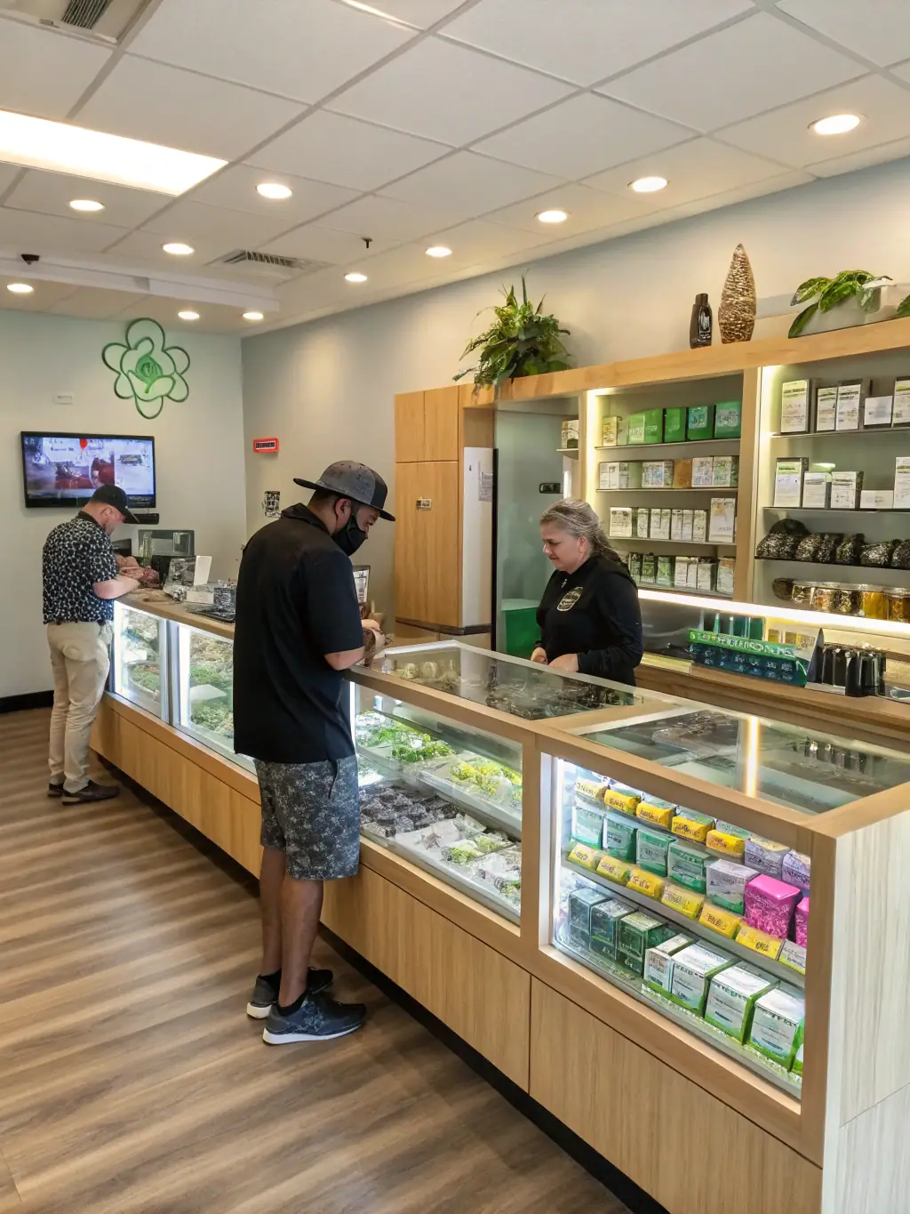 A modern smoke shop interior with customers browsing products, highlighting the potential for growth and success with OnDeckClone's funding.