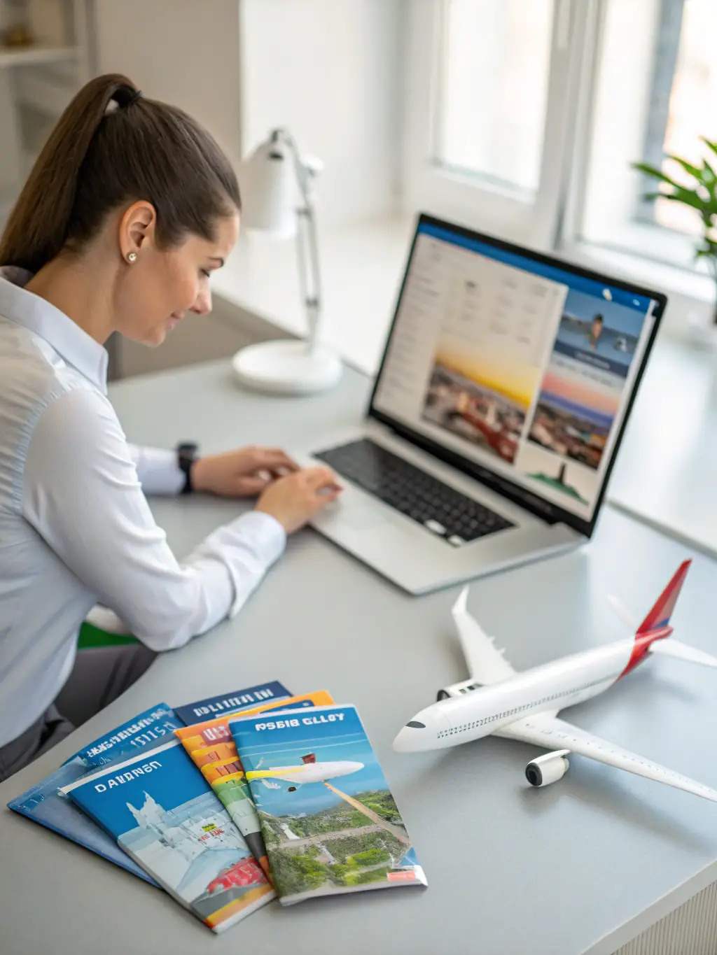 A modern travel agency office with new computers and comfortable seating, symbolizing expansion and growth.