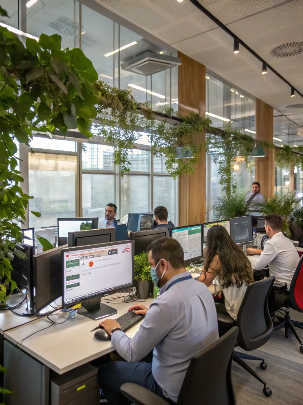 A dynamic image of a modern office space with people collaborating on computers, representing working capital for media businesses.