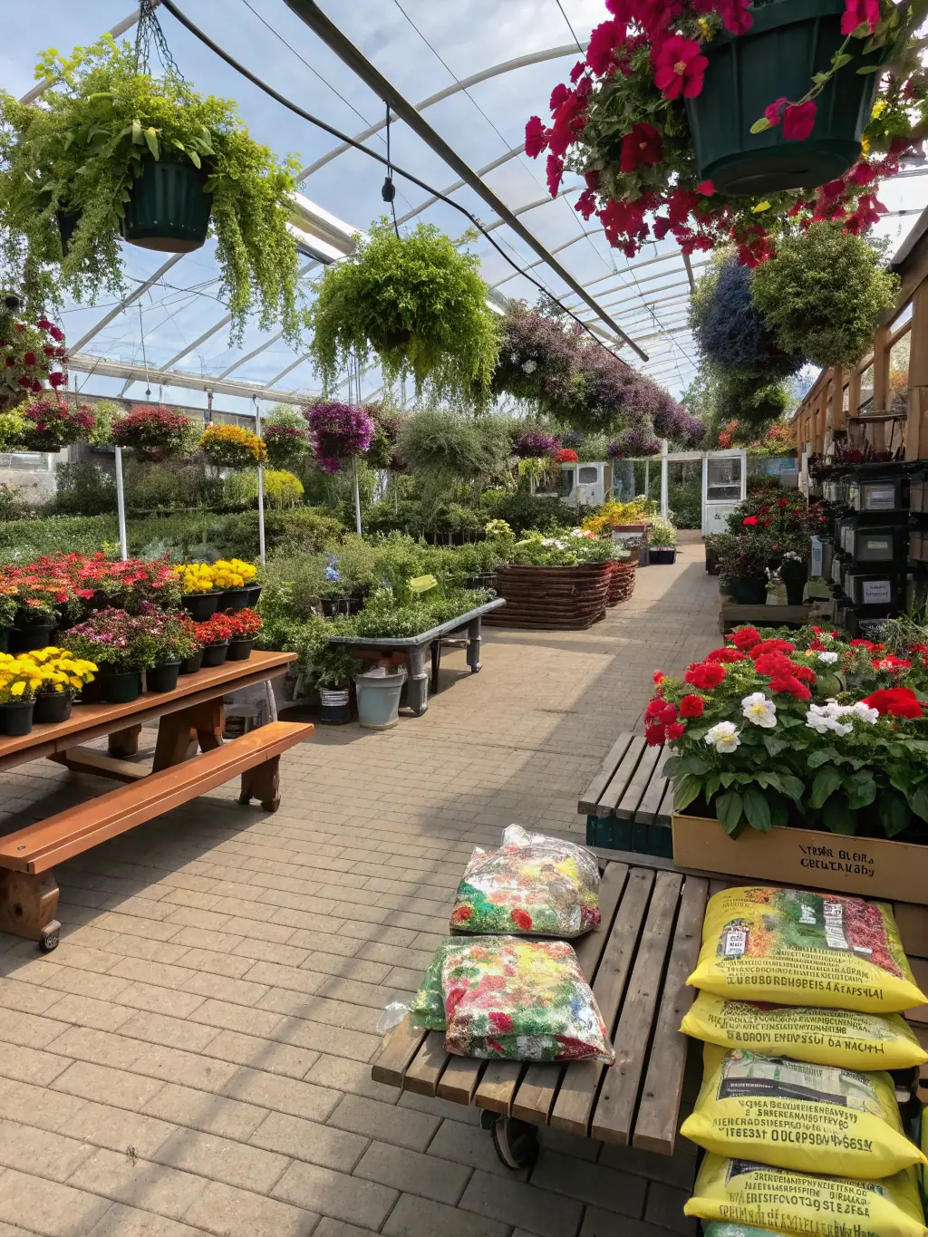 A diverse selection of plants and gardening supplies, showcasing the breadth of inventory a nursery can finance.