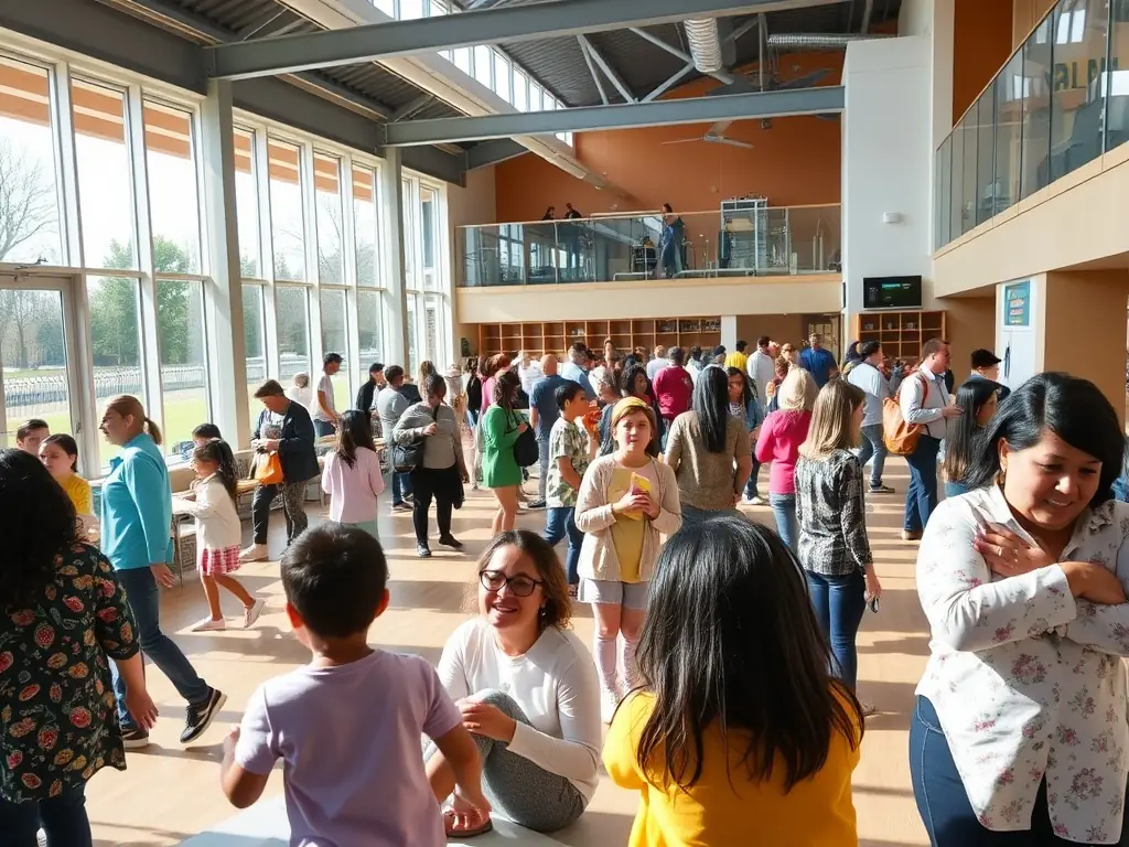 A vibrant image of a religious community center bustling with activity, representing the use of working capital to support daily operations.