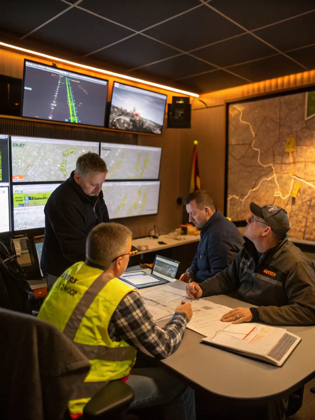 A diverse group of trucking professionals collaborating in a modern office setting, highlighting Mulah's comprehensive funding solutions.