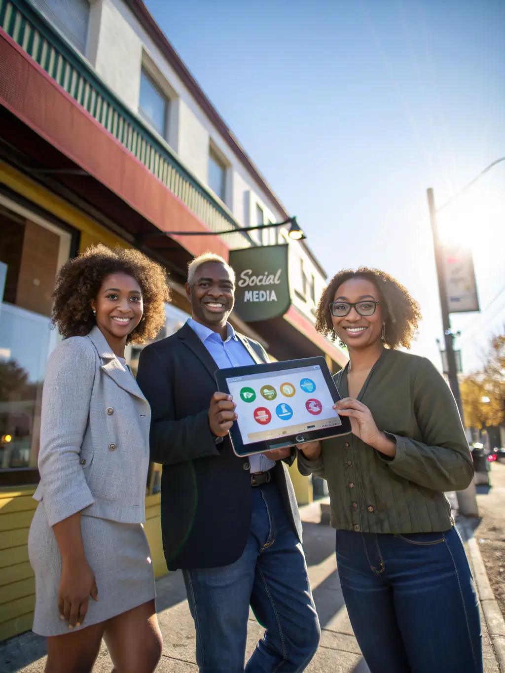 A diverse group of restaurant owners smiling and shaking hands, representing the collaborative partnership Mulah offers.