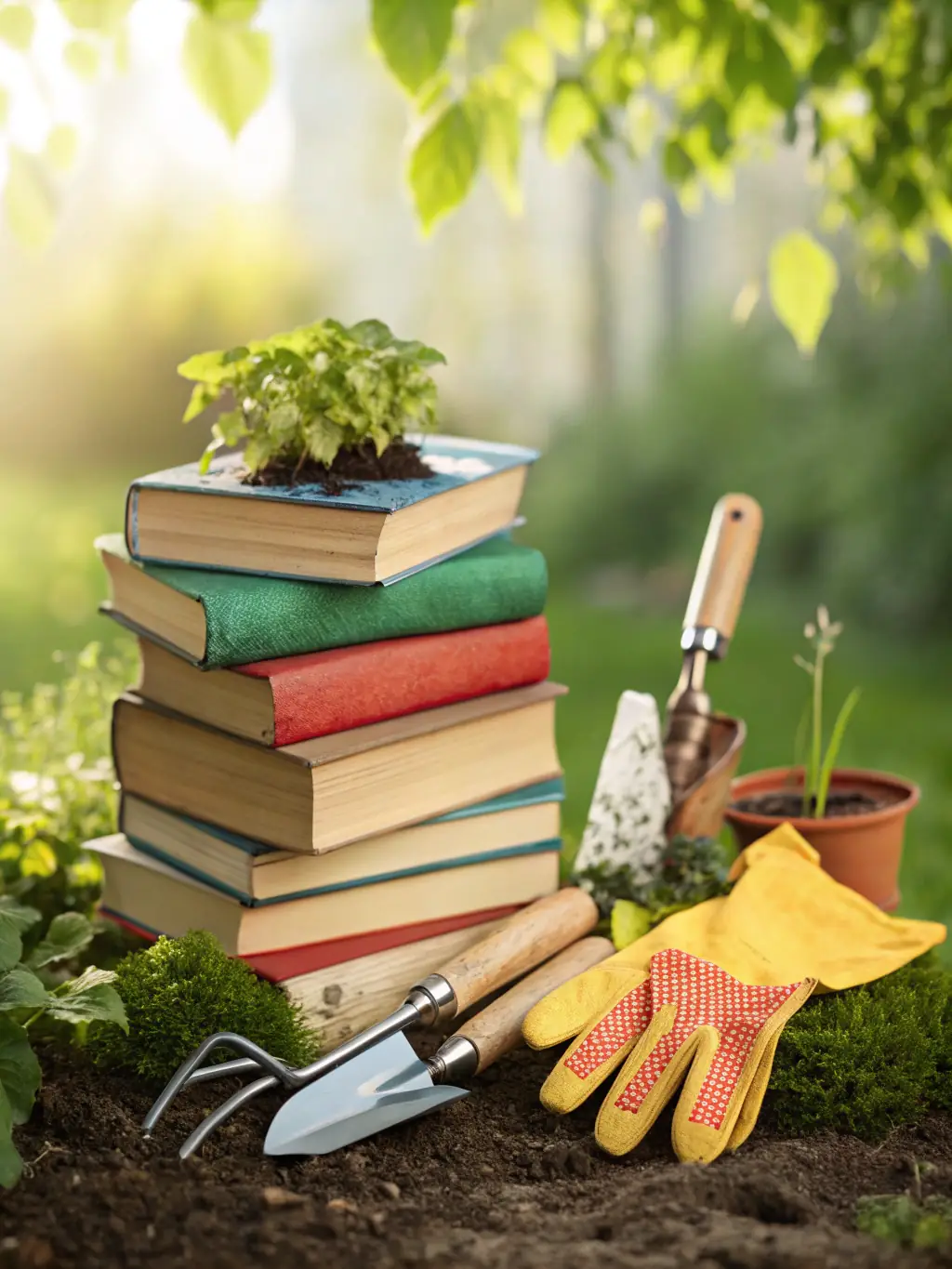 A diverse array of plants and gardening tools, representing the flexibility of Mulah's funding options.