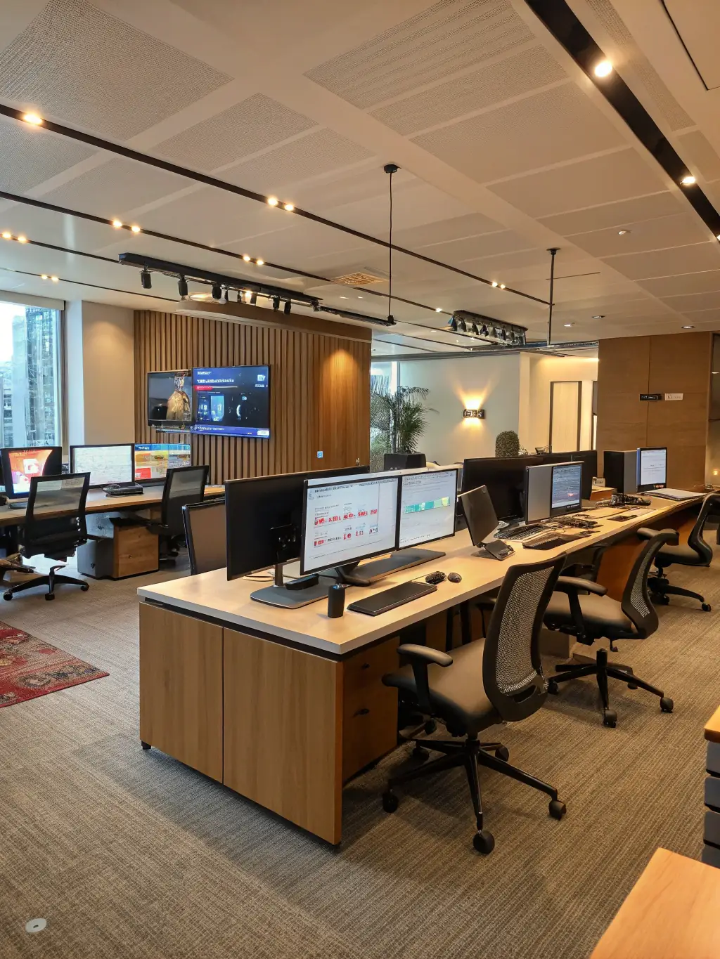 A modern office space with employees working on laptops, representing the technological advancements and digital solutions for non-profit operations.