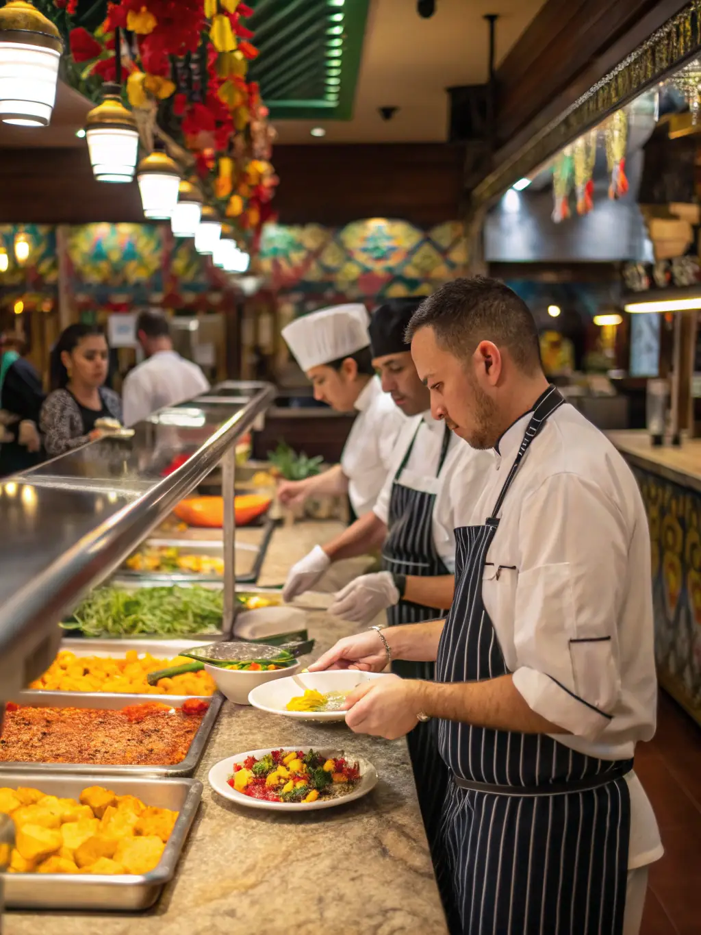 A bustling restaurant kitchen with chefs preparing food, symbolizing the fast-paced environment where quick funding decisions are crucial.