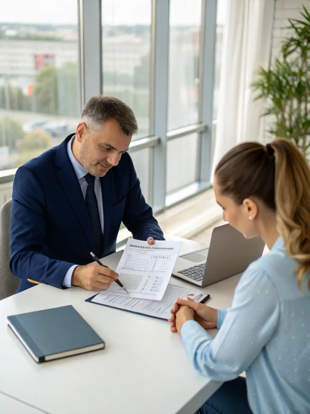 A janitorial business owner reviewing financial statements, highlighting the importance of financial planning.