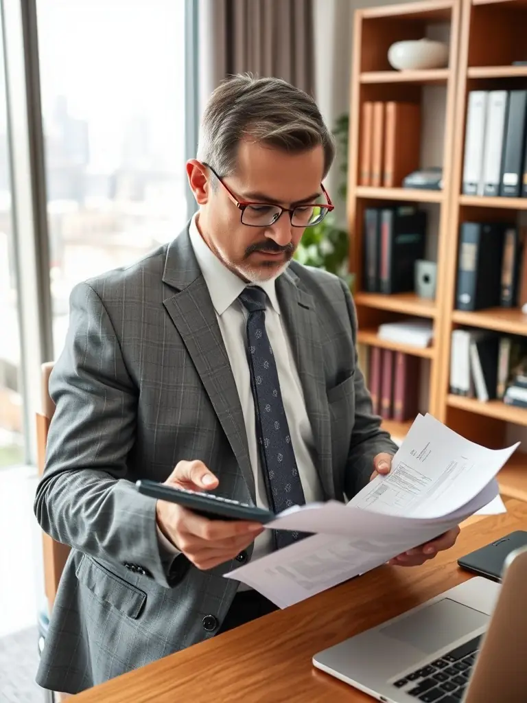 A non-profit leader reviewing financial documents, emphasizing responsible financial management and strategic planning for sustainability.