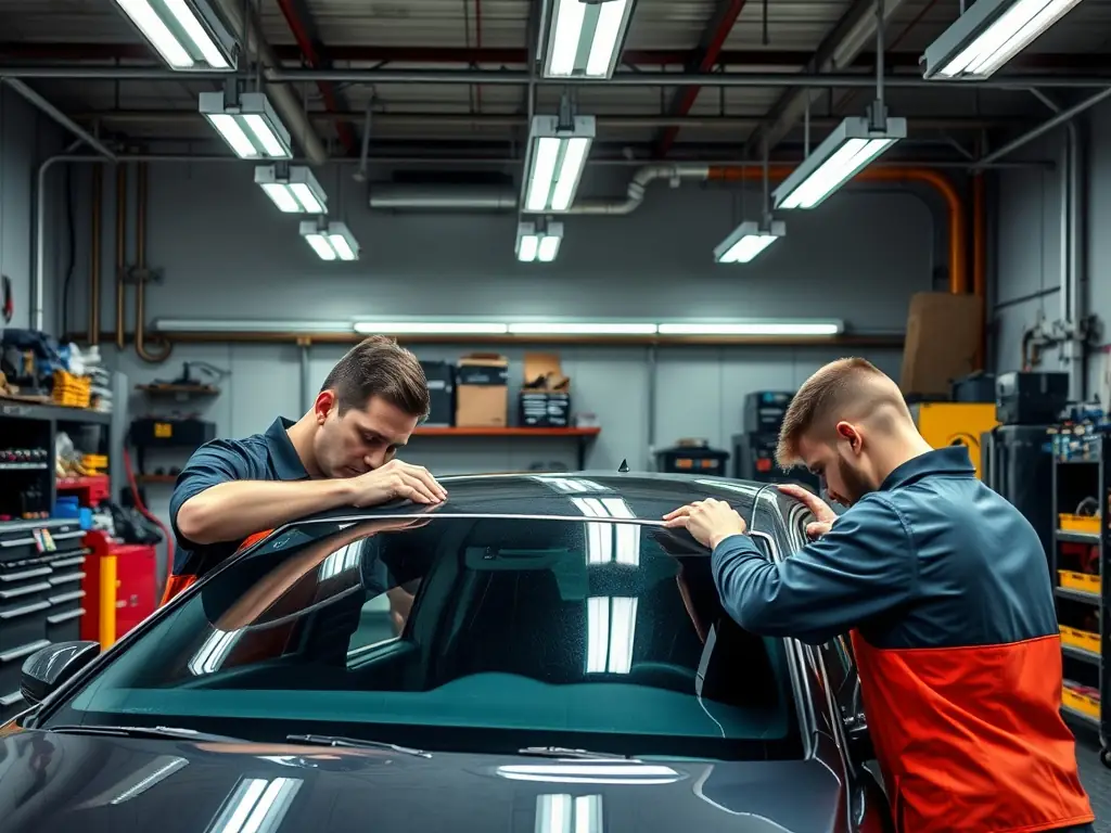 A diverse team of window tinting professionals collaborating on a project, demonstrating teamwork and expertise, indicating the importance of training and development.