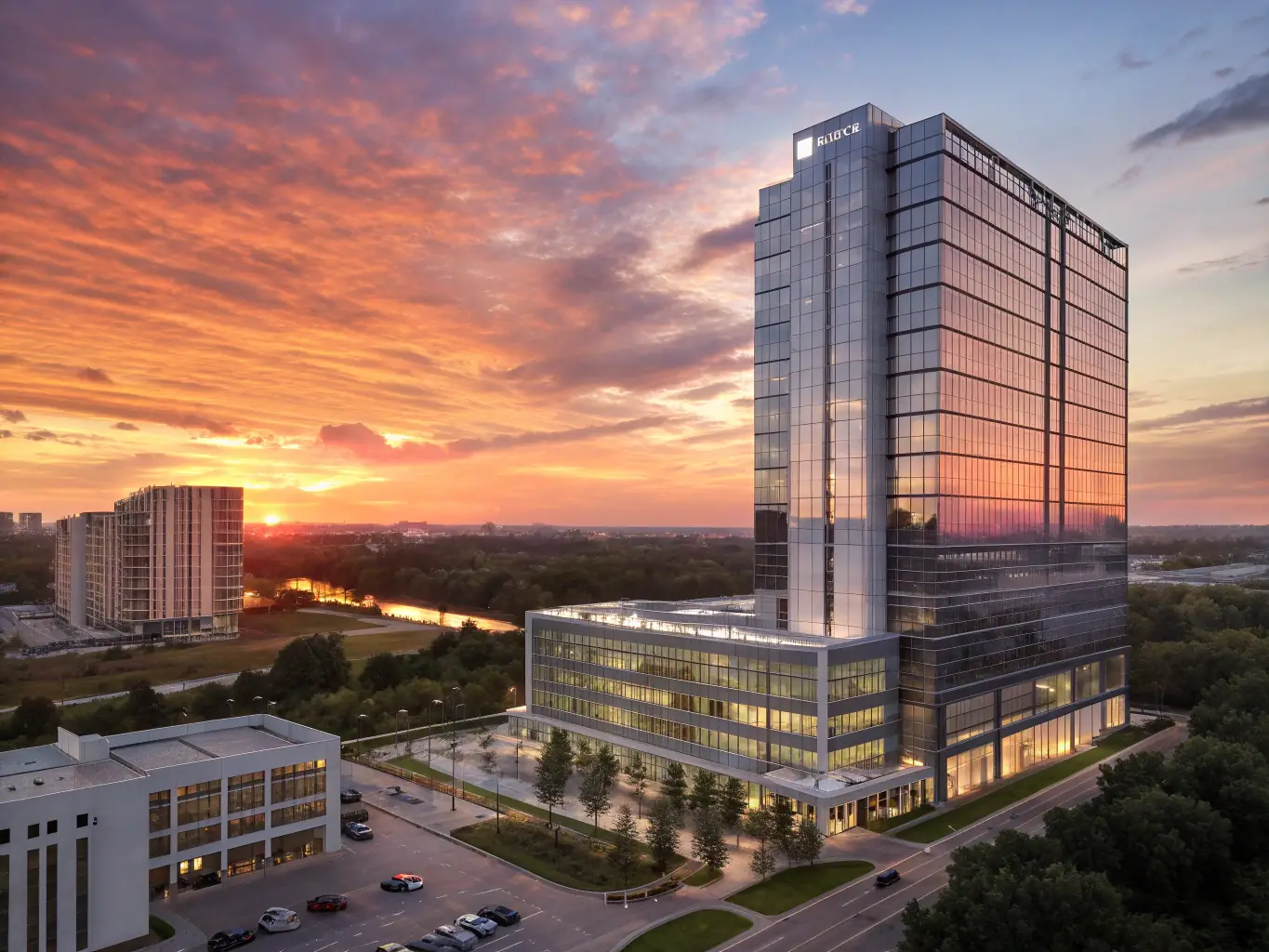 An architect's rendering of a newly expanded plastic surgery clinic, showcasing a larger waiting area and additional consultation rooms.