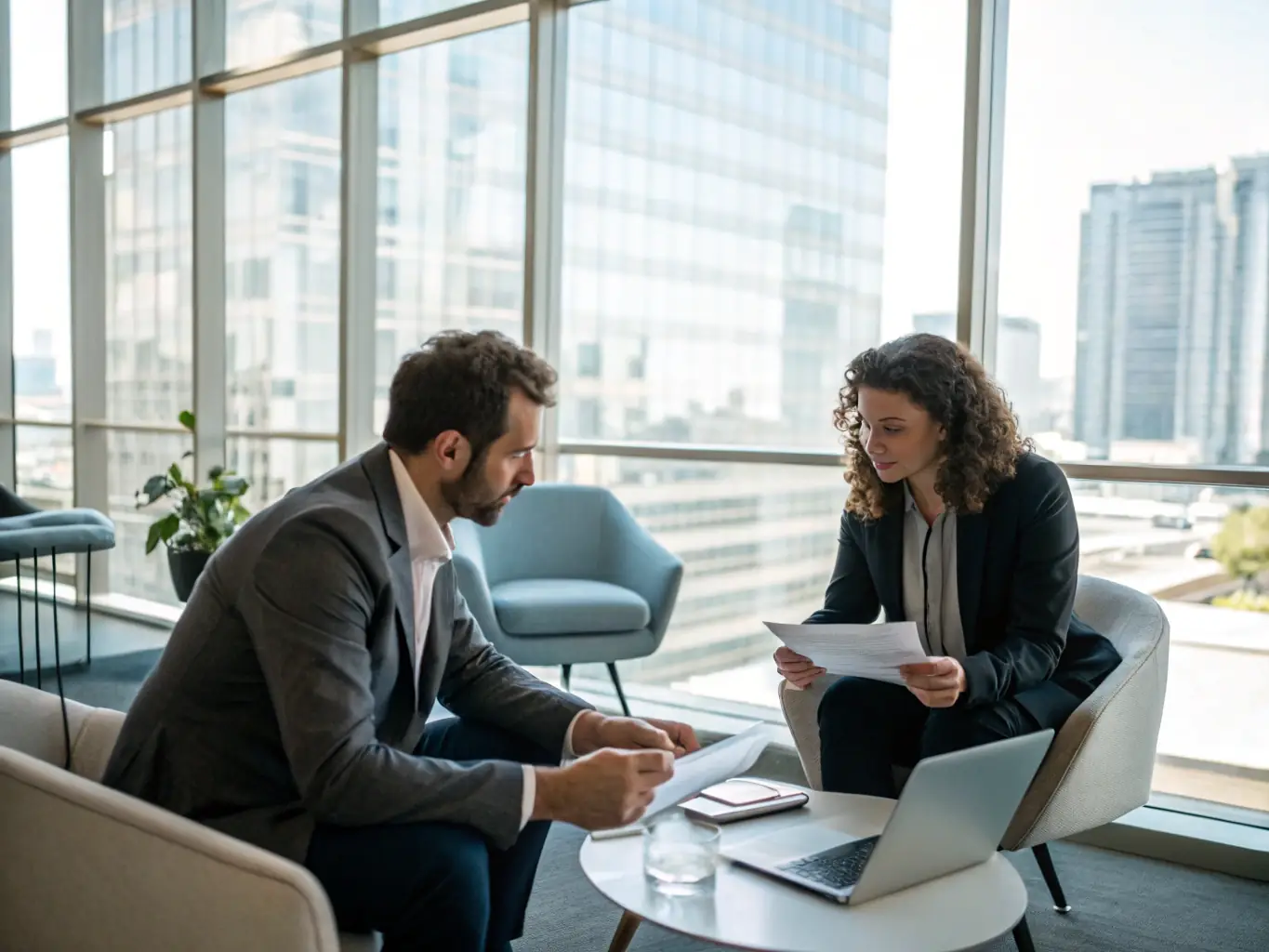 A group of OnDeckClone financial experts consulting with a liquor store owner, emphasizing the personalized support and industry knowledge provided.
