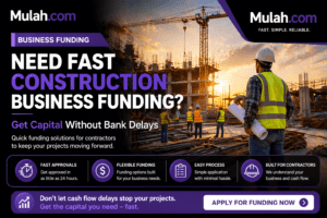 Construction workers and job site representing fast construction business funding solutions without bank delays from Mulah