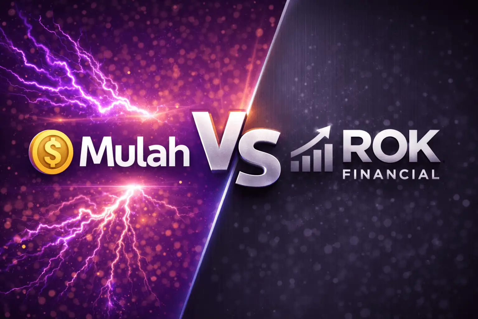 Mulah vs ROK Financial comparison image with purple lightning background, split design, and glowing versus symbol highlighting funding differences