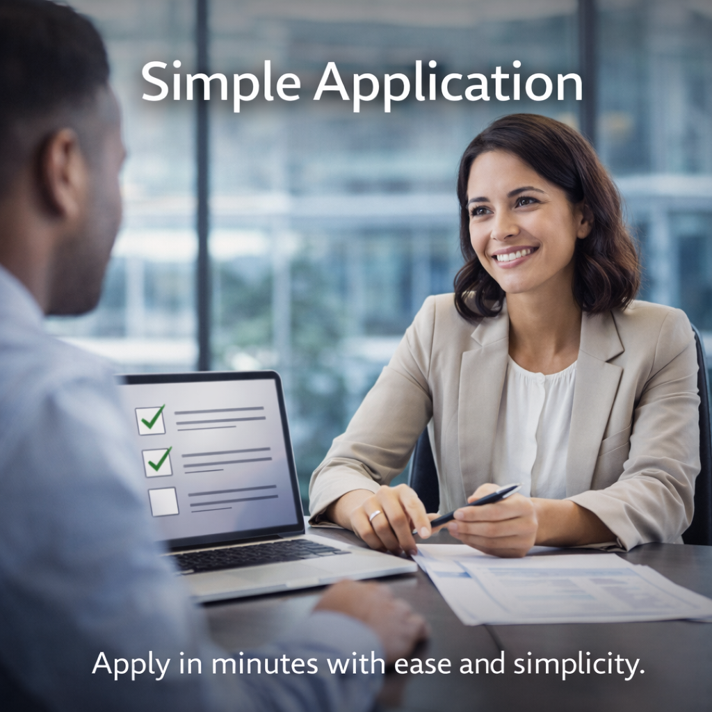 Business professional assisting client with simple application process using laptop checklist in modern office